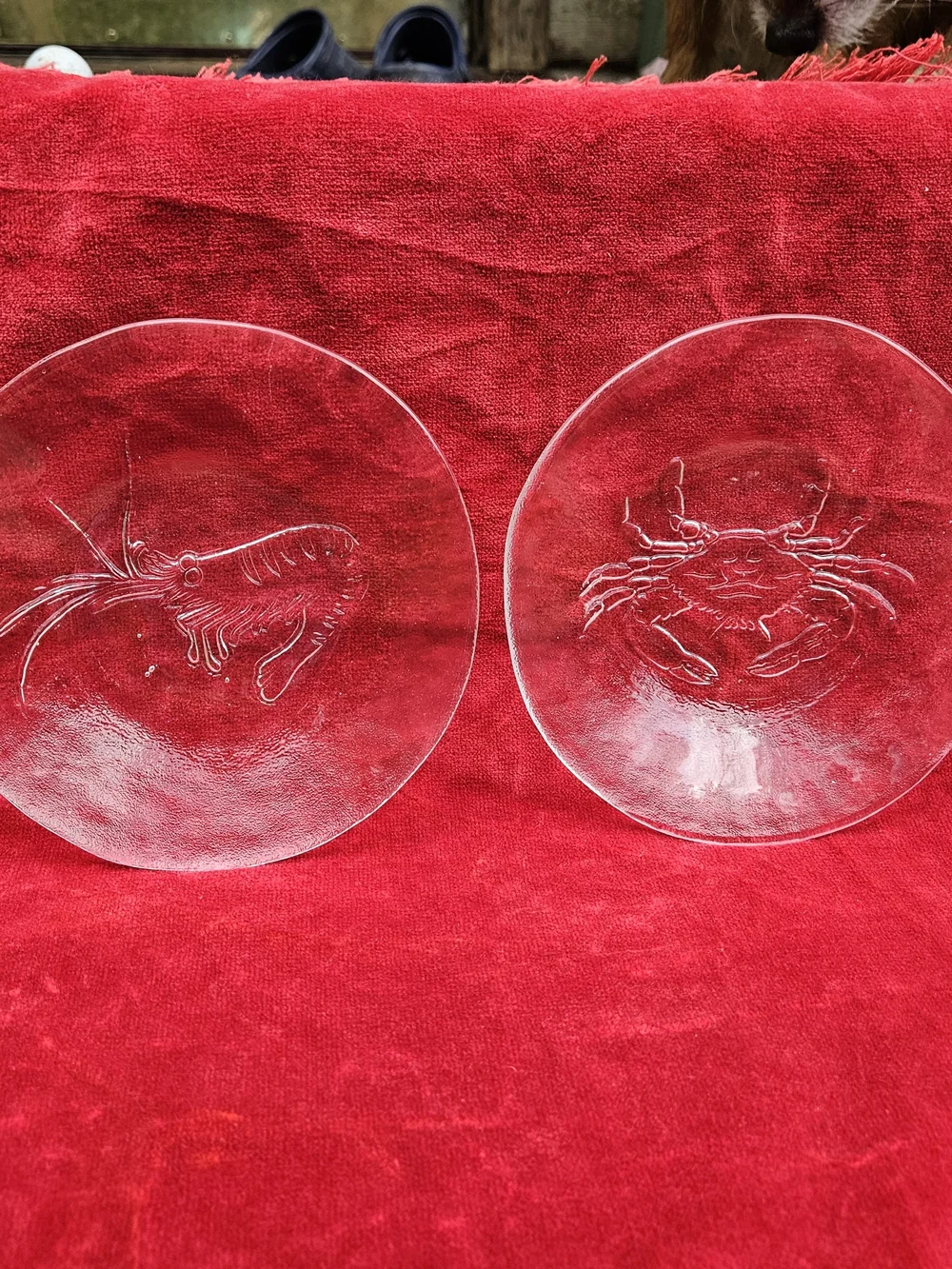Set of 4 Clear Glass Seafood Motif Plates Appetizer Sized